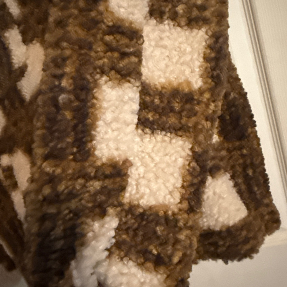 Women's BiBi! Brown & Beige Plaid Teddy Jacket S - Picture 4 of 4